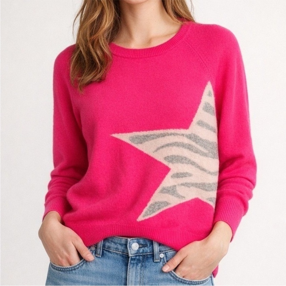 Scott And Scott London Cashmere Sweater Star Pattern Pink Gray S